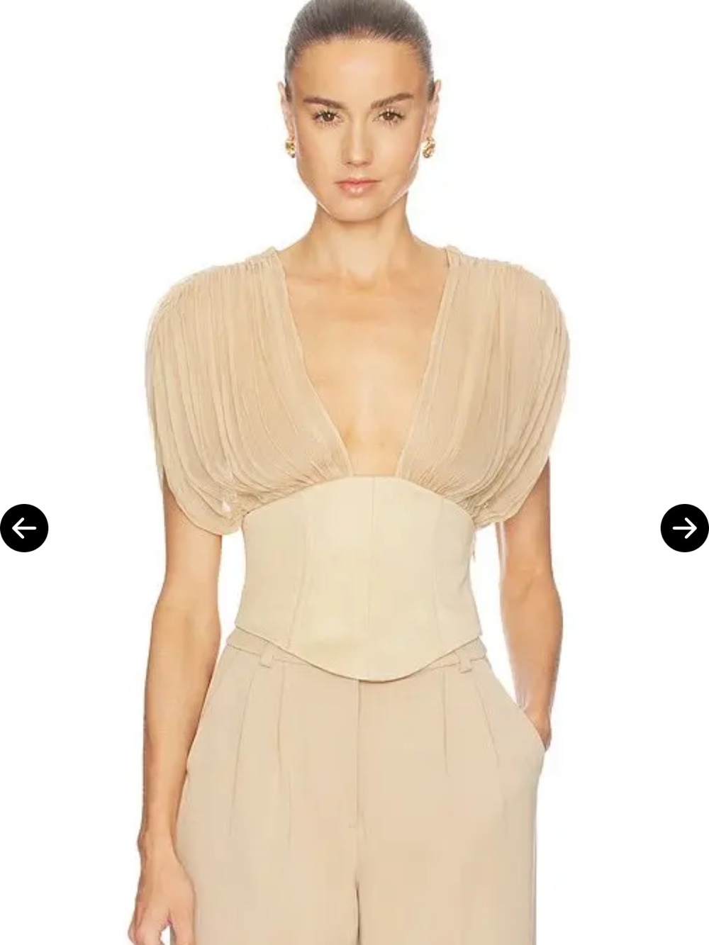 Pleated Plum Short Sleeve V-Neck Top with Fitted Waist Corset